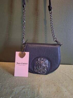 Juicy Couture Black Leather Crossbody Bag with Chain Strap